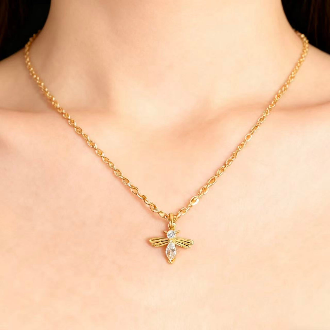 Dainty Gold Bee Necklace 925 Sterling Silver | 18K Gold Plated Bee Pendant | Minimalist Nature-Inspired Jewelry for Women