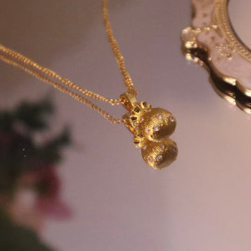 Vantage Lucky Money Bag Pendant Necklace – Electroplated Gold with Cubic Zirconia | Symbol of Wealth & Good Fortune