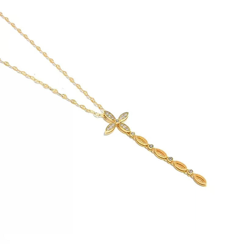 Luxury 925 Sterling Silver Cross Necklace with Zircon | Gold Plated Adjustable Chain 40+5cm
