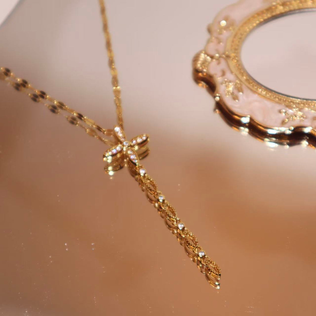 Luxury Cross Necklace with Zircon | Gold Plated Adjustable Chain 40+5cm