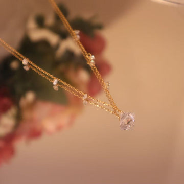 18K Gold Plated Sterling Silver Station Necklace with Drop Charm ✨