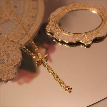 Luxury Cross Necklace with Zircon | Gold Plated Adjustable Chain 40+5cm