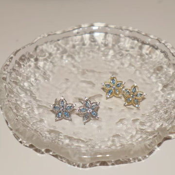 Floral Blue Crystal Stud Flower Earrings